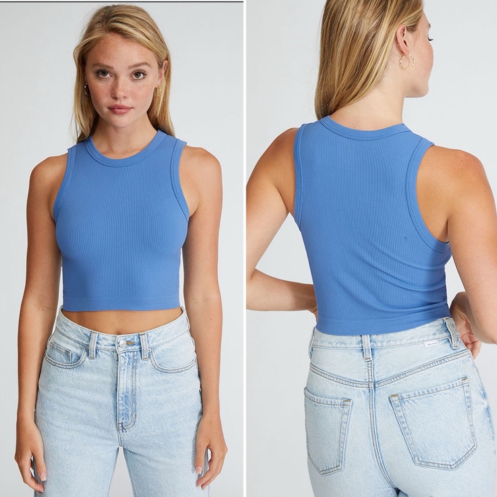NWT Pacsun PacCares High Neck Seamless Blue Tank Top Women L